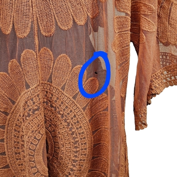 Style Apparel Sheer Lace Kimono Burnt Orange Bell‎ Sleeve Swim Cover-Up Small - Picture 7 of 10
